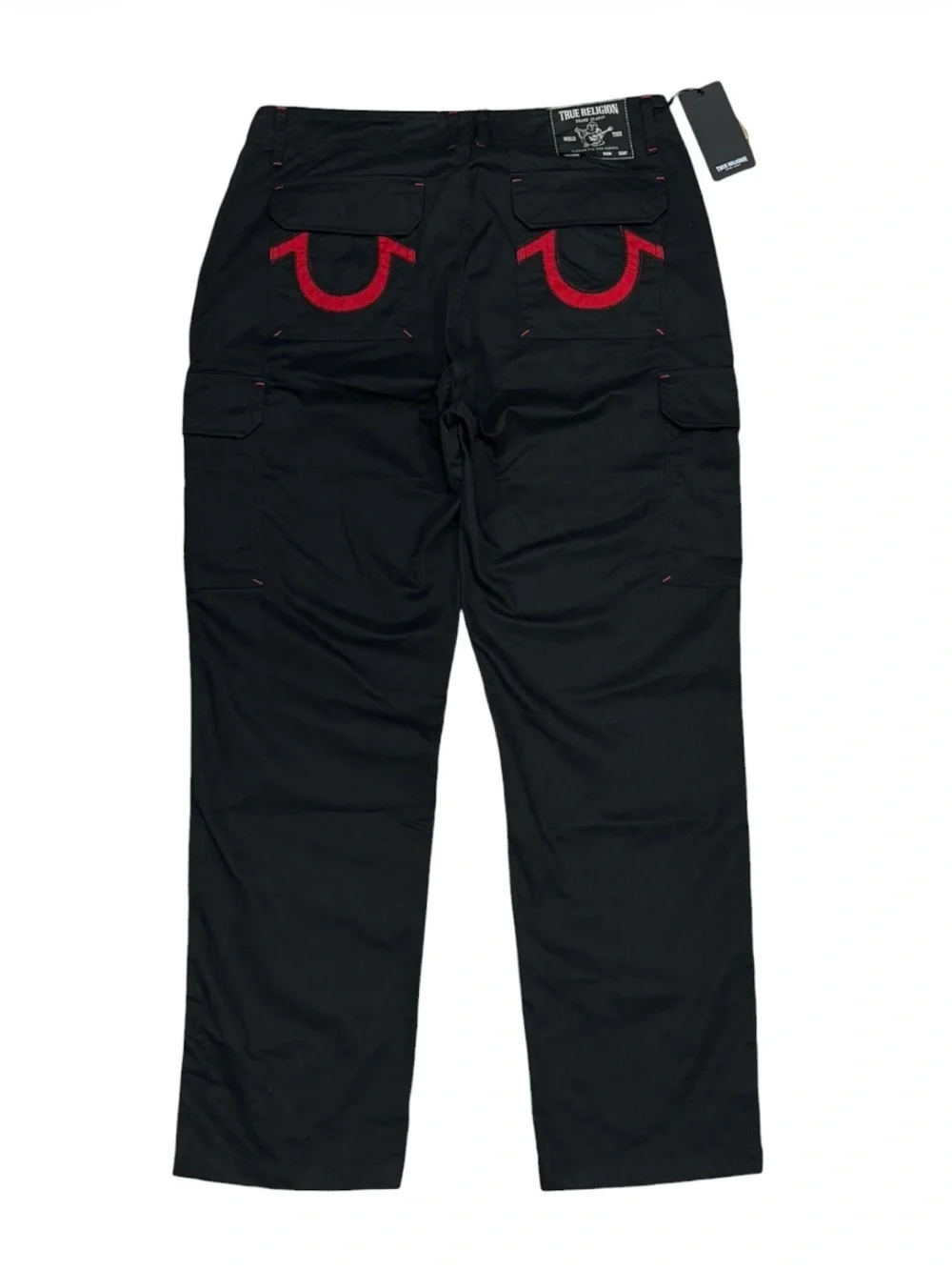 NWT True Religion Baggy Cargo Pants Black Red Horseshoe Mens Size 36